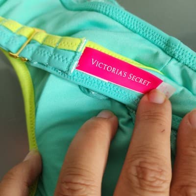 Victoria's Secret Beach Sexy Aqua Flounce Halter Bikini Ruffle Sequin Top S EUC - Thumbnail 3