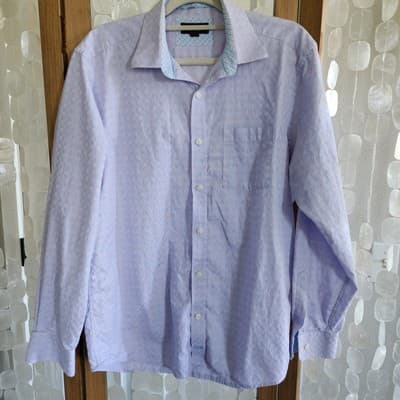 Johnston & Murphy Shirt Mens Large Plaid Blue Pink Dress Button Down