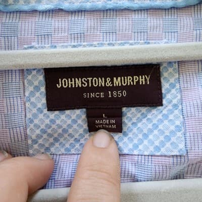 Johnston & Murphy Shirt Mens Large Plaid Blue Pink Dress Button Down - Thumbnail 5
