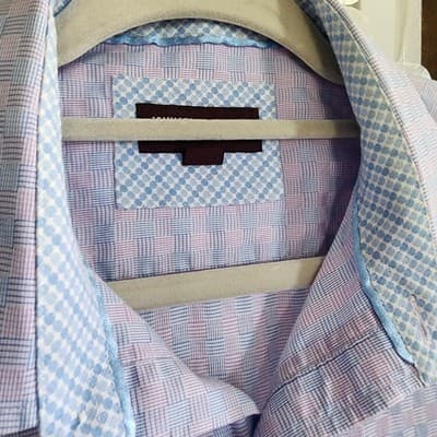 Johnston & Murphy Shirt Mens Large Plaid Blue Pink Dress Button Down - Thumbnail 6