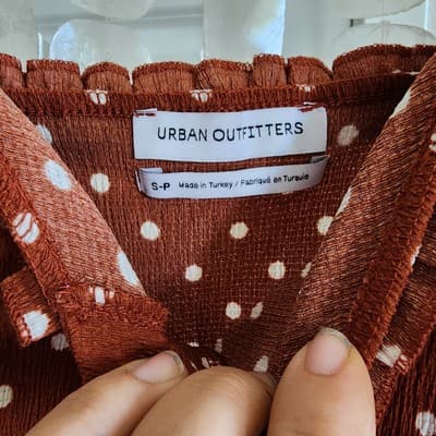 Urban Outfitters Polka Dot Vivienne Ruffle Trim Bodycon Dress in Rust Size S - Thumbnail 4