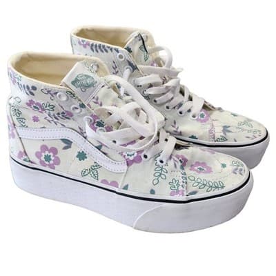 Vans Sk8-Hi Tapered Shoes Womens Sz 8.5 Stackform True White Floral Sneakers