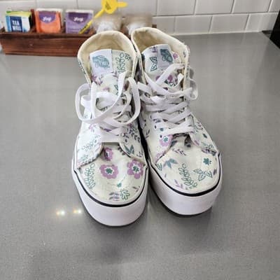 Vans Sk8-Hi Tapered Shoes Womens Sz 8.5 Stackform True White Floral Sneakers - Thumbnail 2