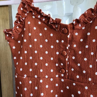 Urban Outfitters Polka Dot Vivienne Ruffle Trim Bodycon Dress in Rust Size S - Thumbnail 3