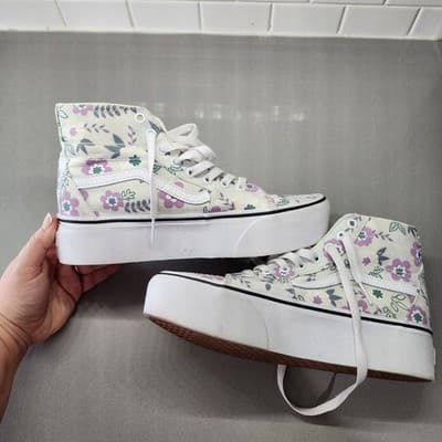 Vans Sk8-Hi Tapered Shoes Womens Sz 8.5 Stackform True White Floral Sneakers - Thumbnail 7
