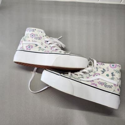 Vans Sk8-Hi Tapered Shoes Womens Sz 8.5 Stackform True White Floral Sneakers - Thumbnail 8