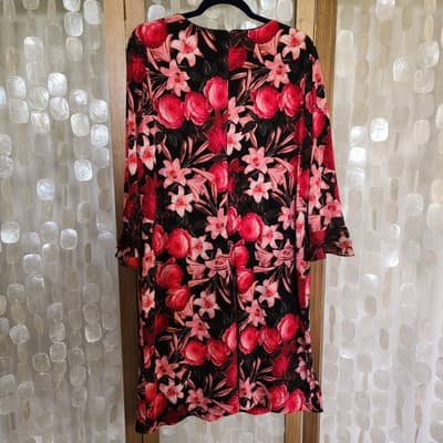 Karl Lagerfeld Paris XL Floral Sheath Dress Ruffle Sleeve Black Pink Stretch - Thumbnail 2