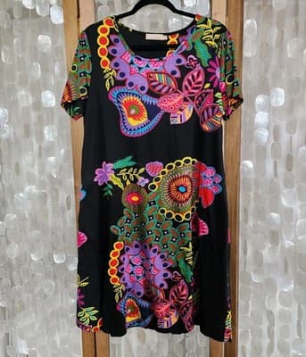 La Cera Dress Large Midi Floral Patchwork Cotton Peasant Bohemian Cottage Boho