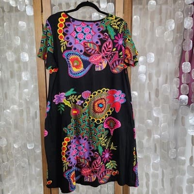 La Cera Dress Large Midi Floral Patchwork Cotton Peasant Bohemian Cottage Boho - Thumbnail 3
