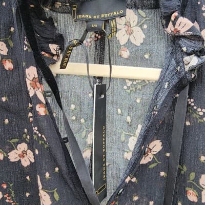 NWT Jeans by Buffalo Top Black Floral Rufffle Whimsigoth Cottagecore Romantic L - Thumbnail 6