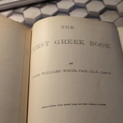 White First Greek Book Hardcover Language Study Original English - Thumbnail 3
