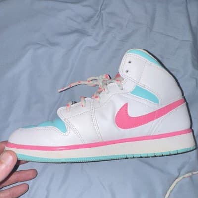 Nike Girls High Top Sneakers White Pink Blue Breathable Lace Up Rubber Sole - Thumbnail 2