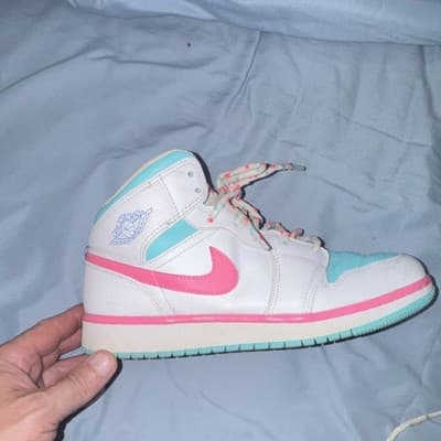 Nike Girls High Top Sneakers White Pink Blue Breathable Lace Up Rubber Sole - Thumbnail 4