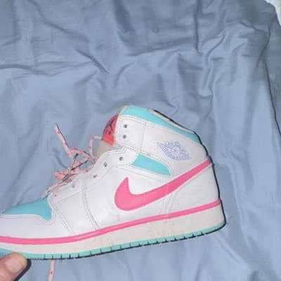 Nike Girls High Top Sneakers White Pink Blue Breathable Lace Up Rubber Sole - Thumbnail 6