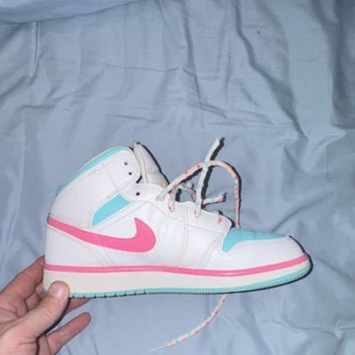 Nike Girls High Top Sneakers White Pink Blue Breathable Lace Up Rubber Sole - Thumbnail 8