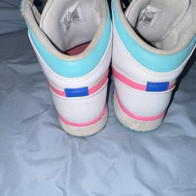 Nike Girls High Top Sneakers White Pink Blue Breathable Lace Up Rubber Sole - Thumbnail 10