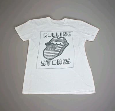 Rolling Stones Shirt Adult Size M Medium Short-sleeved Crew White Rock Band Tee - Image 1