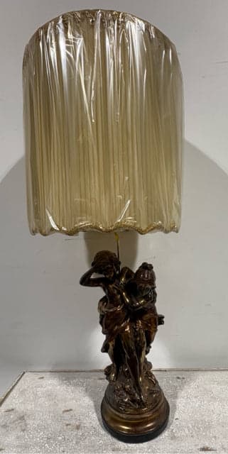 Vintage Bronze Children Figure French Style Table Lamp with Shade