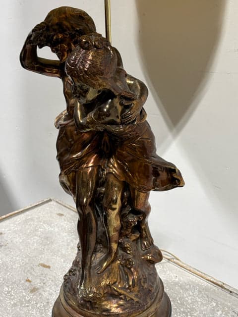 Vintage Bronze Children Figure French Style Table Lamp with Shade - Thumbnail 4