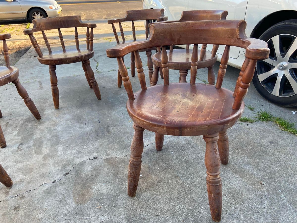 1920s Antique Butcher Block Tavern Dining Chairs Set of 6 - Thumbnail 6
