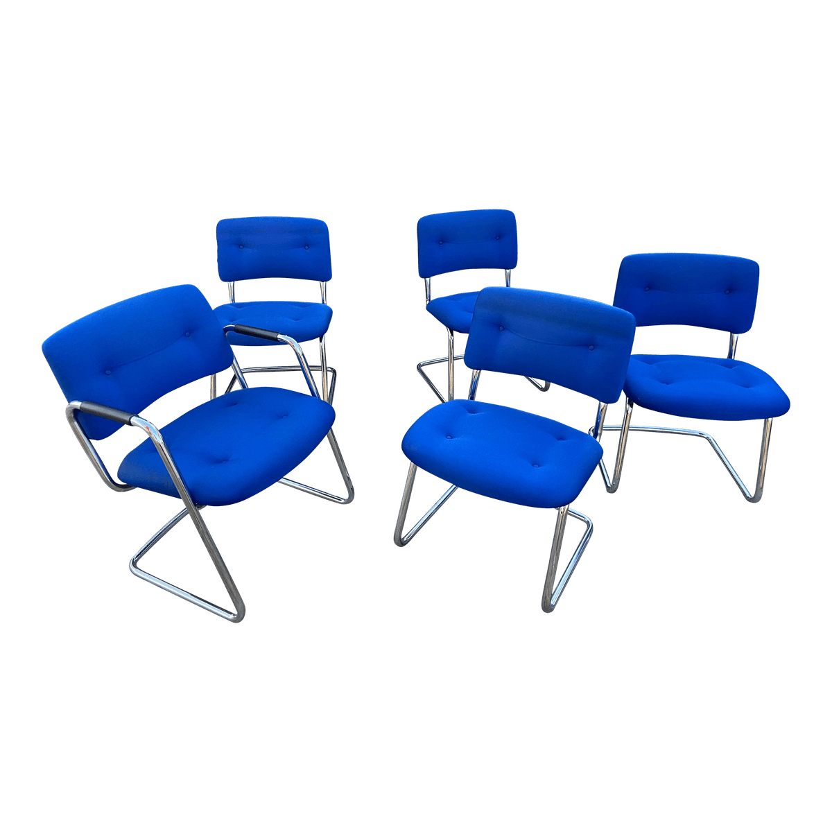1980s Vintage Mid Century Modern Steelcase Cantilevered Upholstered Accent Chairs Set of 5 - Thumbnail 14