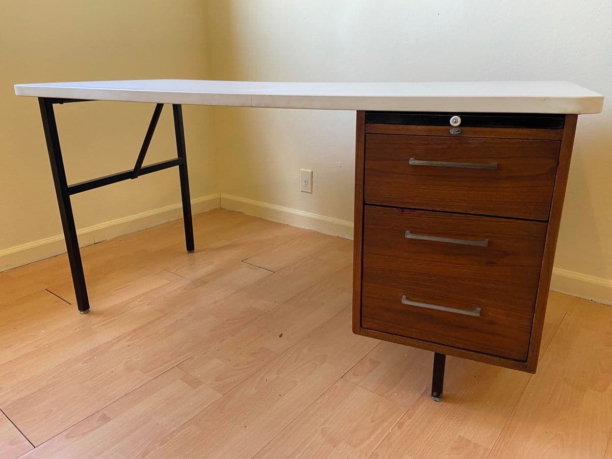 Vintage Mid Century Modern Wood Veneer Executive Desk - Thumbnail 13