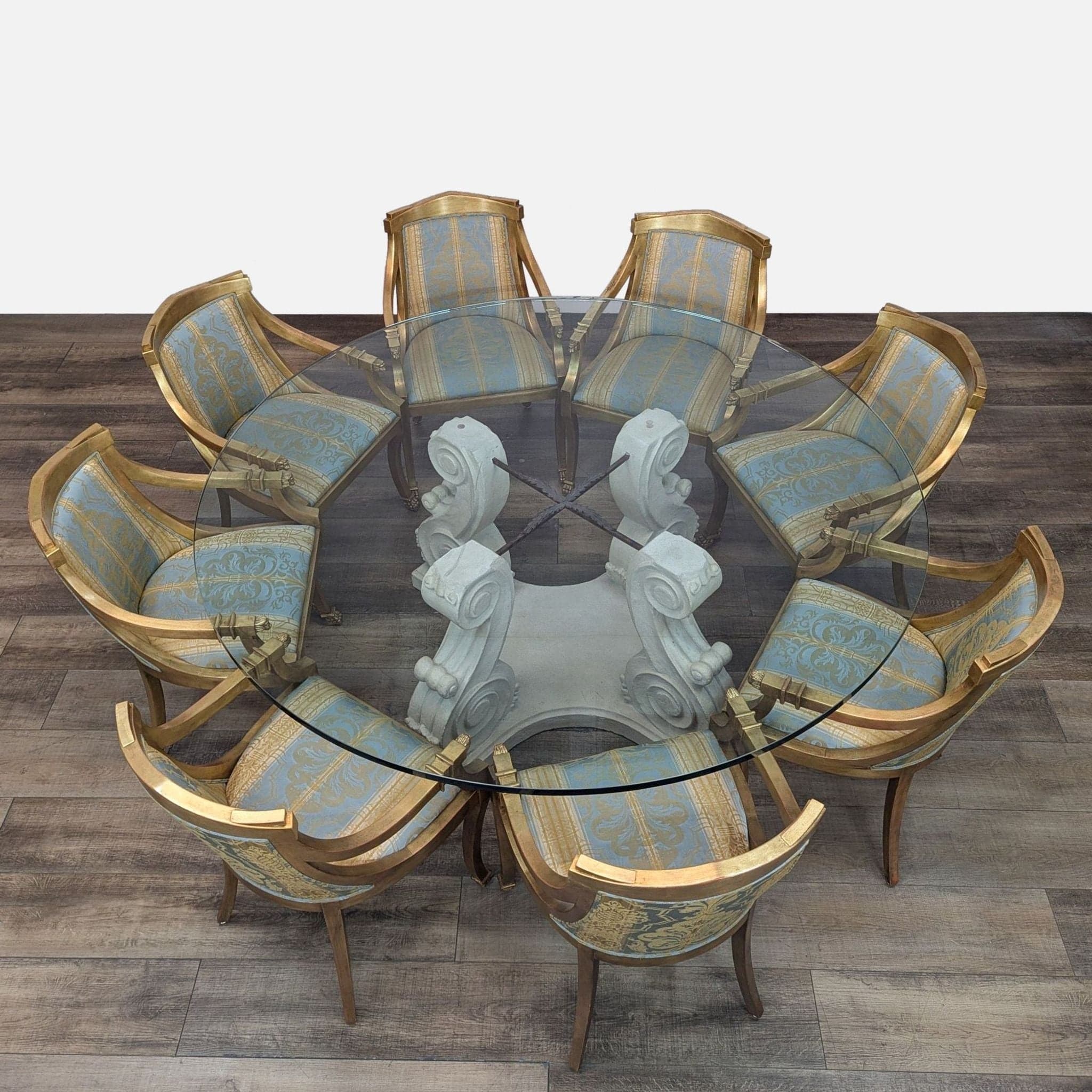 Vintage Glass and Stone Dining Table with 8 Chairs - Thumbnail 2