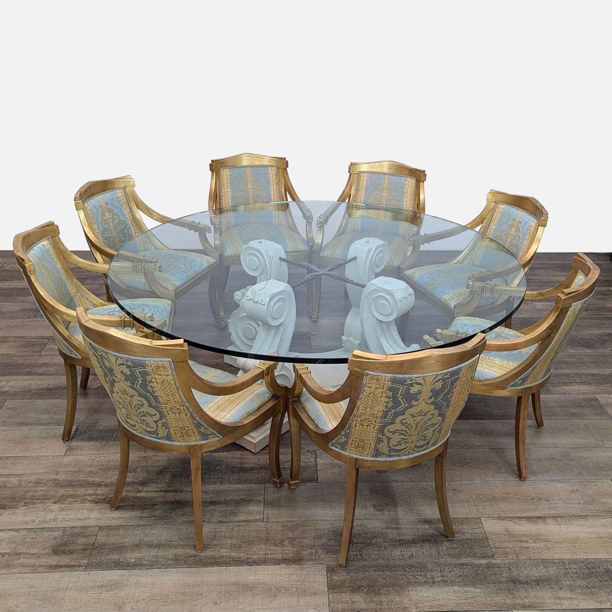 Vintage Glass and Stone Dining Table with 8 Chairs - Image 1
