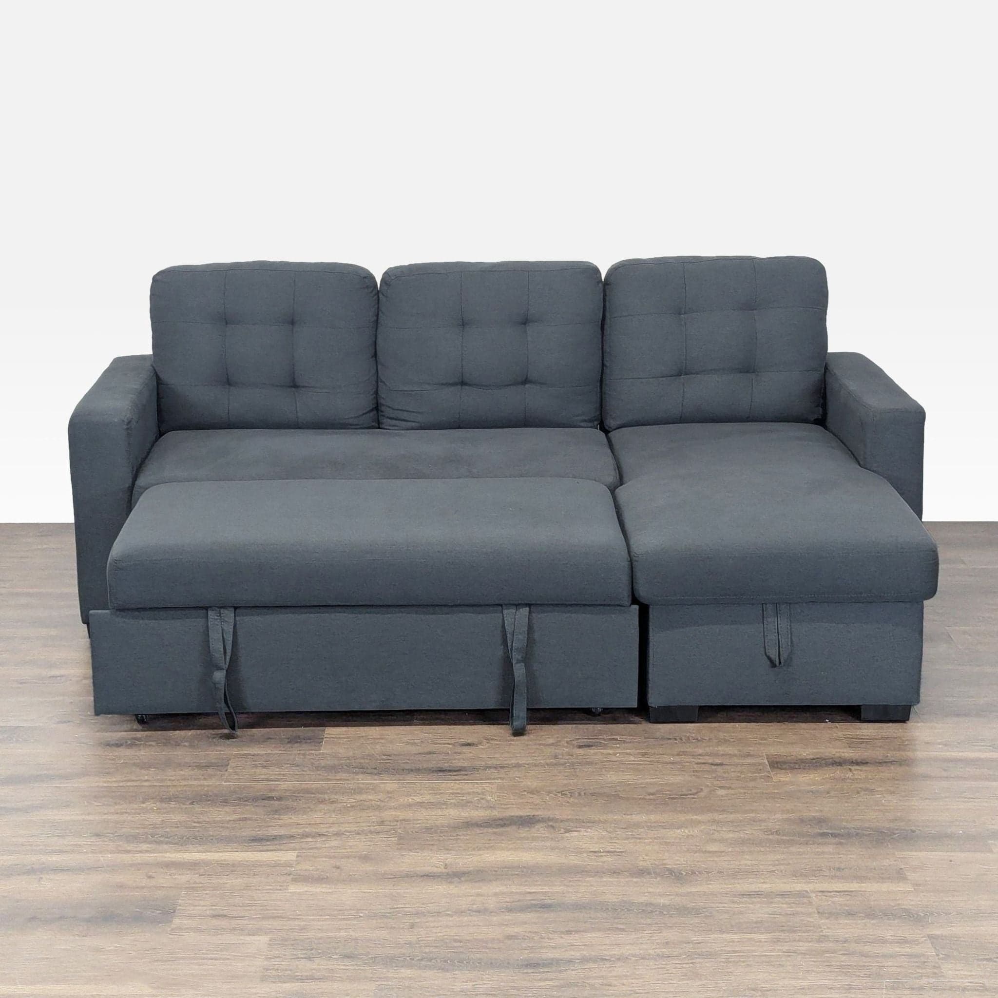 Ana Furniture Modern Dark Gray Sleeper Sofa with Storage Chaise - Thumbnail 2