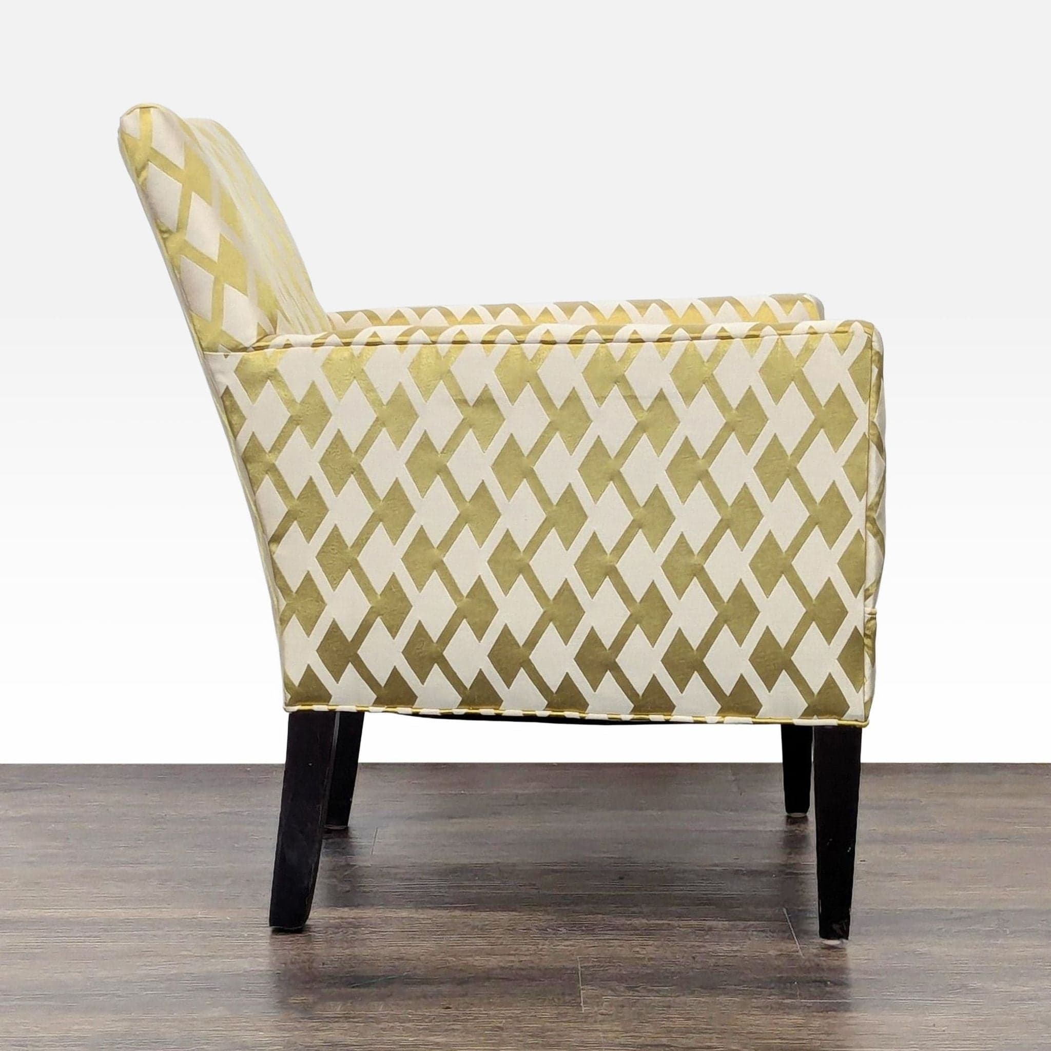 Lee Industries Modern Accent Lounge Chair with Gold and Cream Diamond Pattern Upholstery - Thumbnail 2