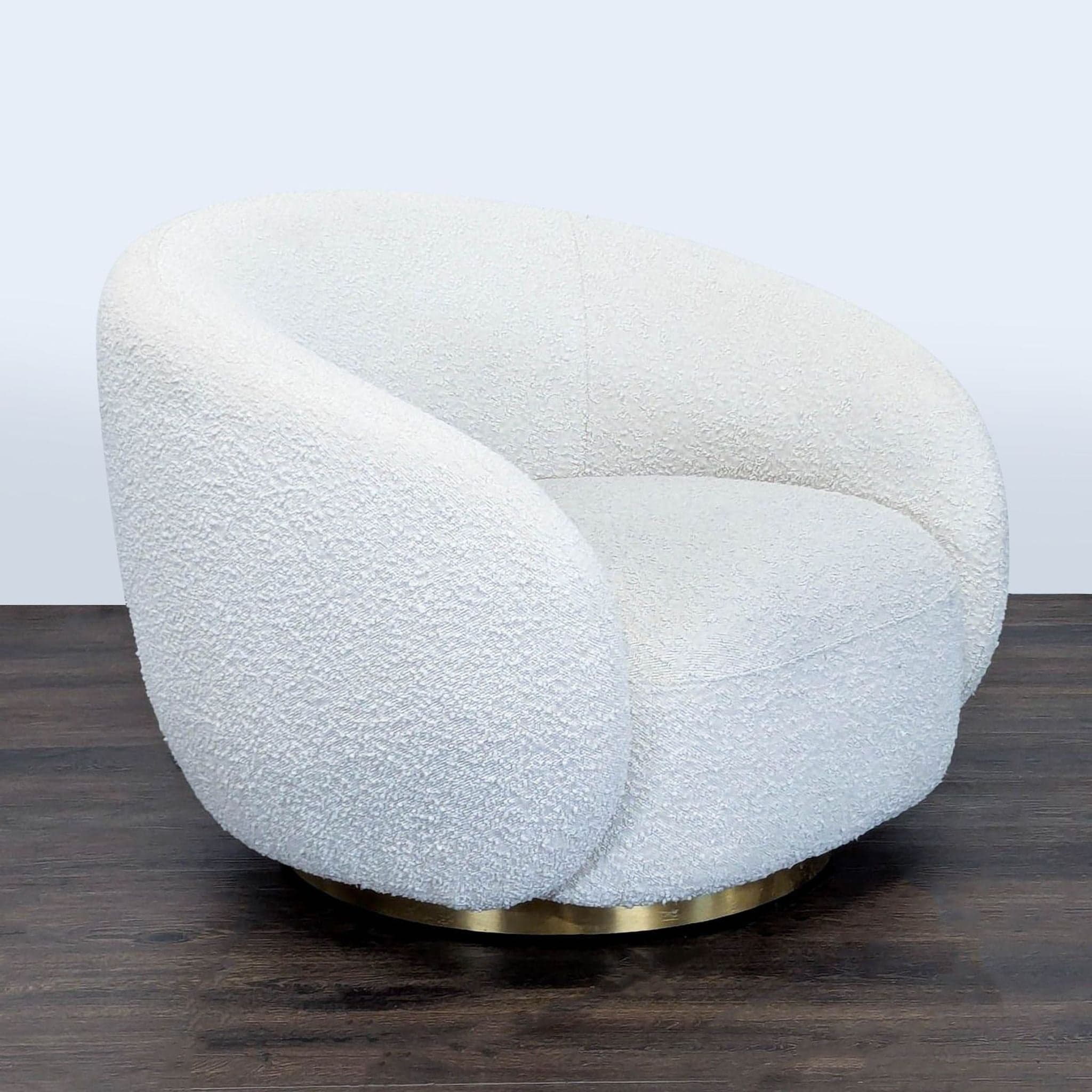 Eichholtz Brice White Bouclé Swivel Chair with Brass Base - Thumbnail 3