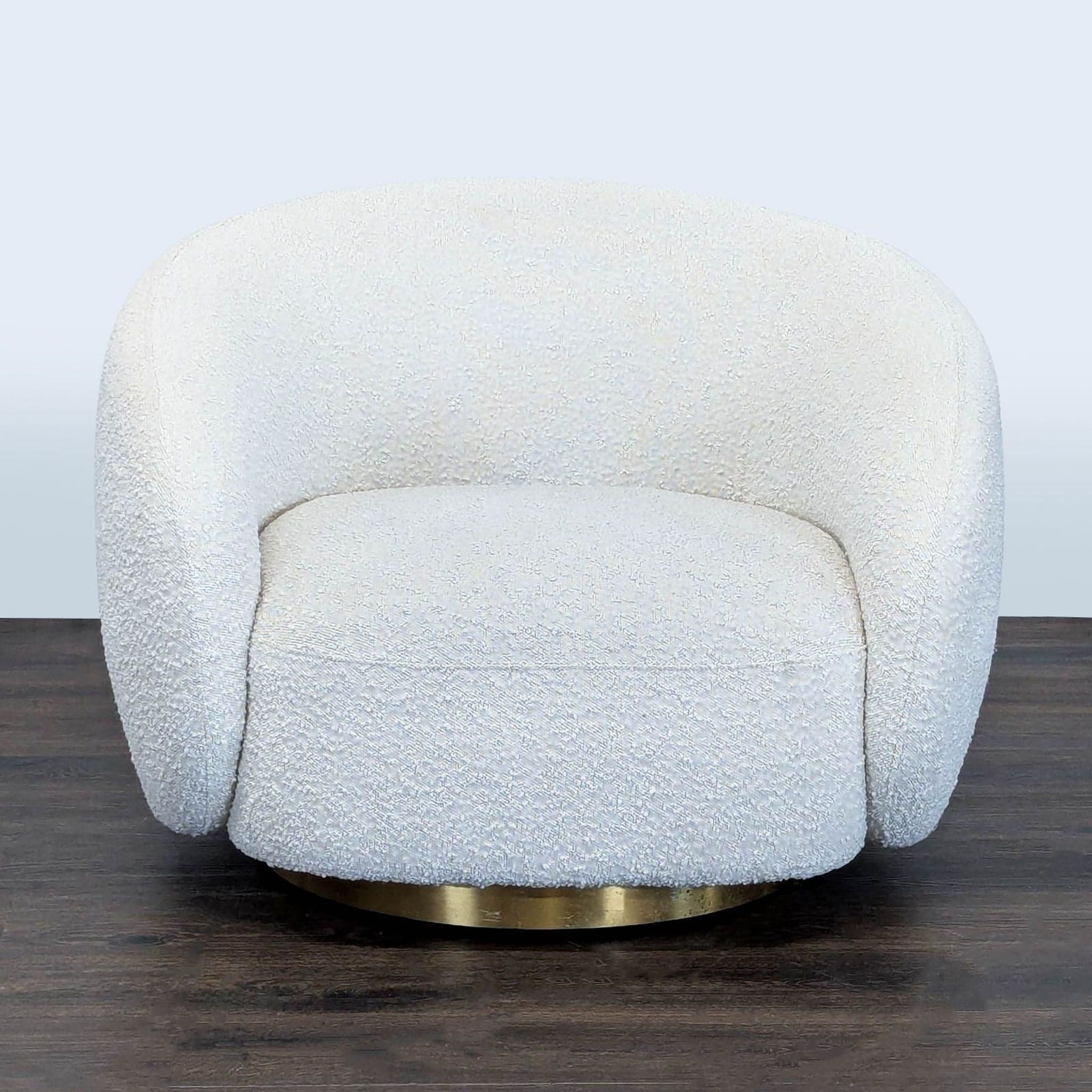 Eichholtz Brice White Bouclé Swivel Chair with Brass Base - Image 1