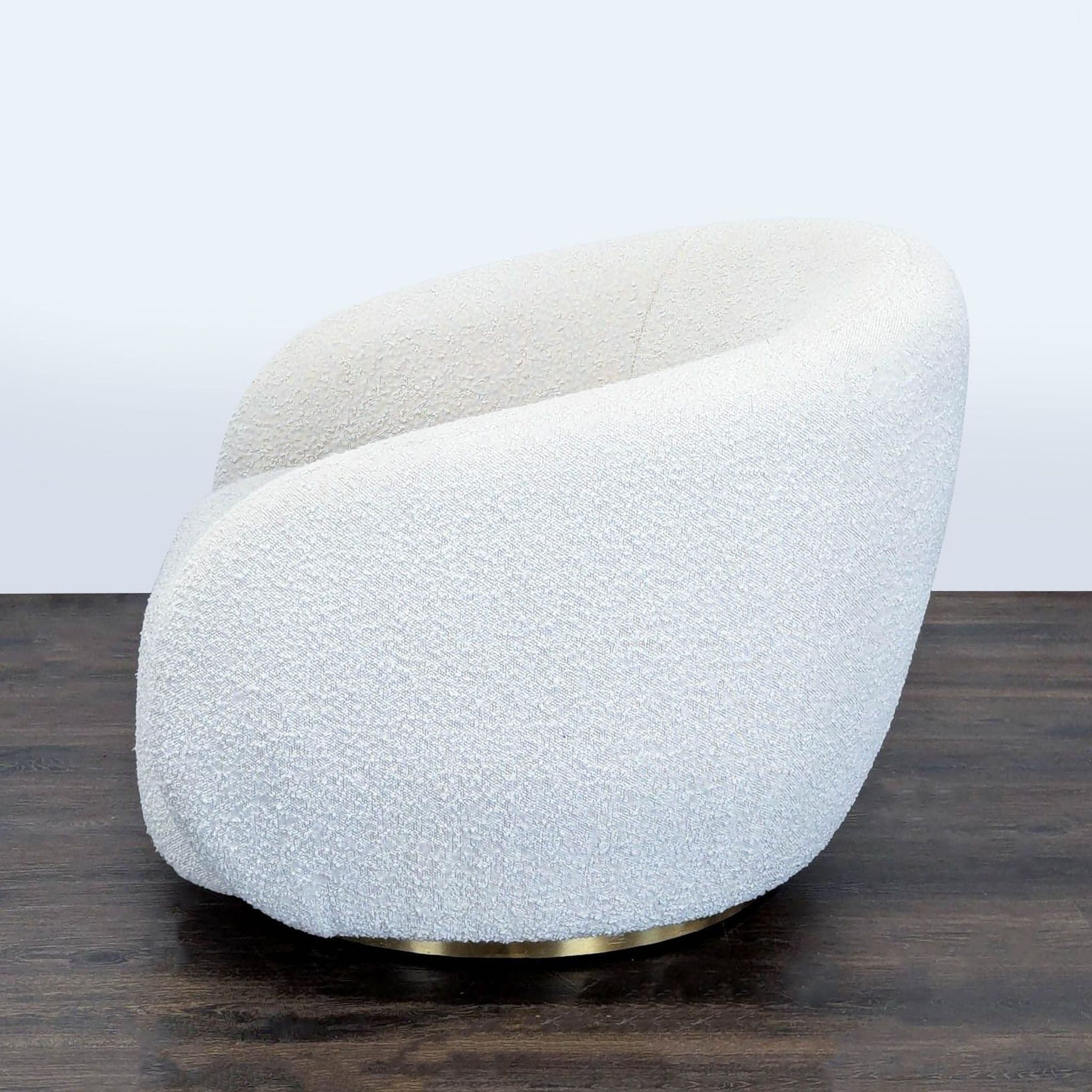 Eichholtz Brice White Bouclé Swivel Chair with Brass Base - Thumbnail 5