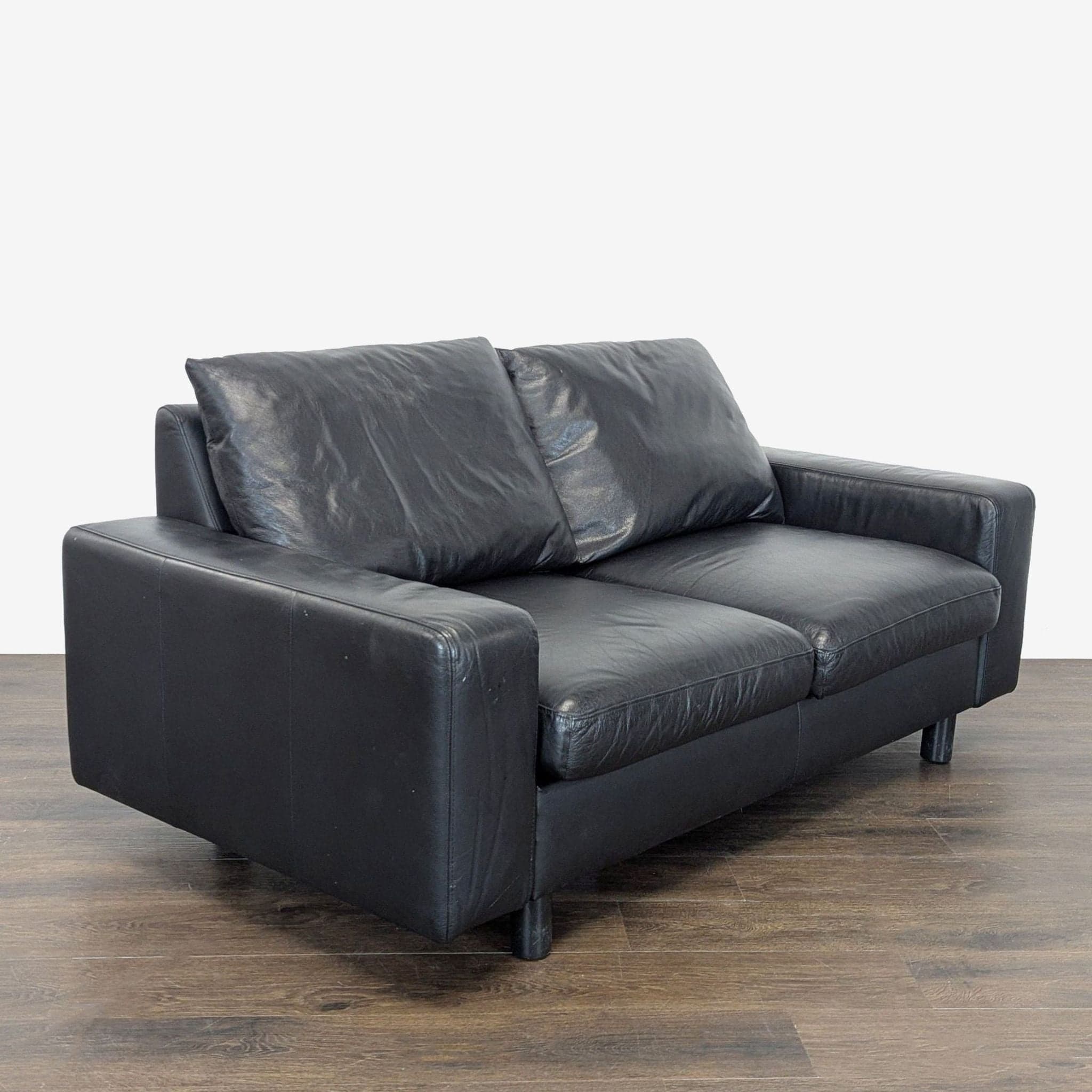 Ekornes Batick Stressless Black Leather Loveseat - Modern Comfort - Thumbnail 3