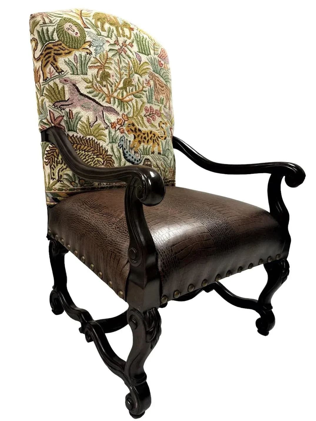 Hacienda Chair Upholstered With Jungle Animals Tapestry and Embossed Cowskin - Thumbnail 12
