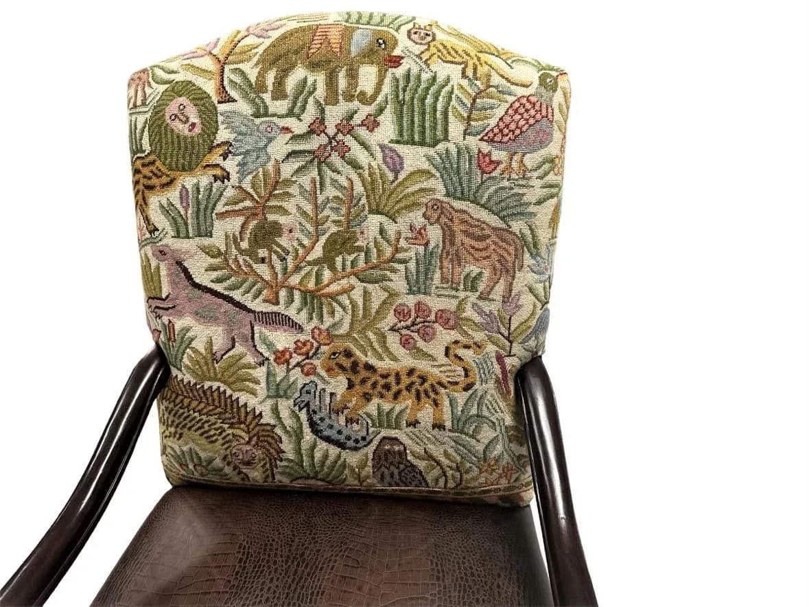 Hacienda Chair Upholstered With Jungle Animals Tapestry and Embossed Cowskin - Thumbnail 11