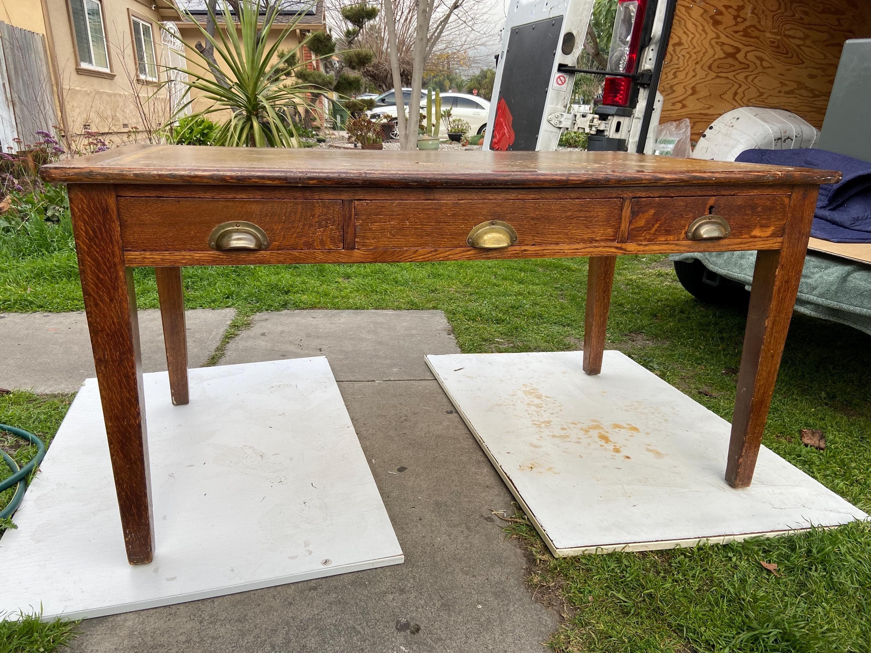 Antique library desk mahogany partners table - Image 1