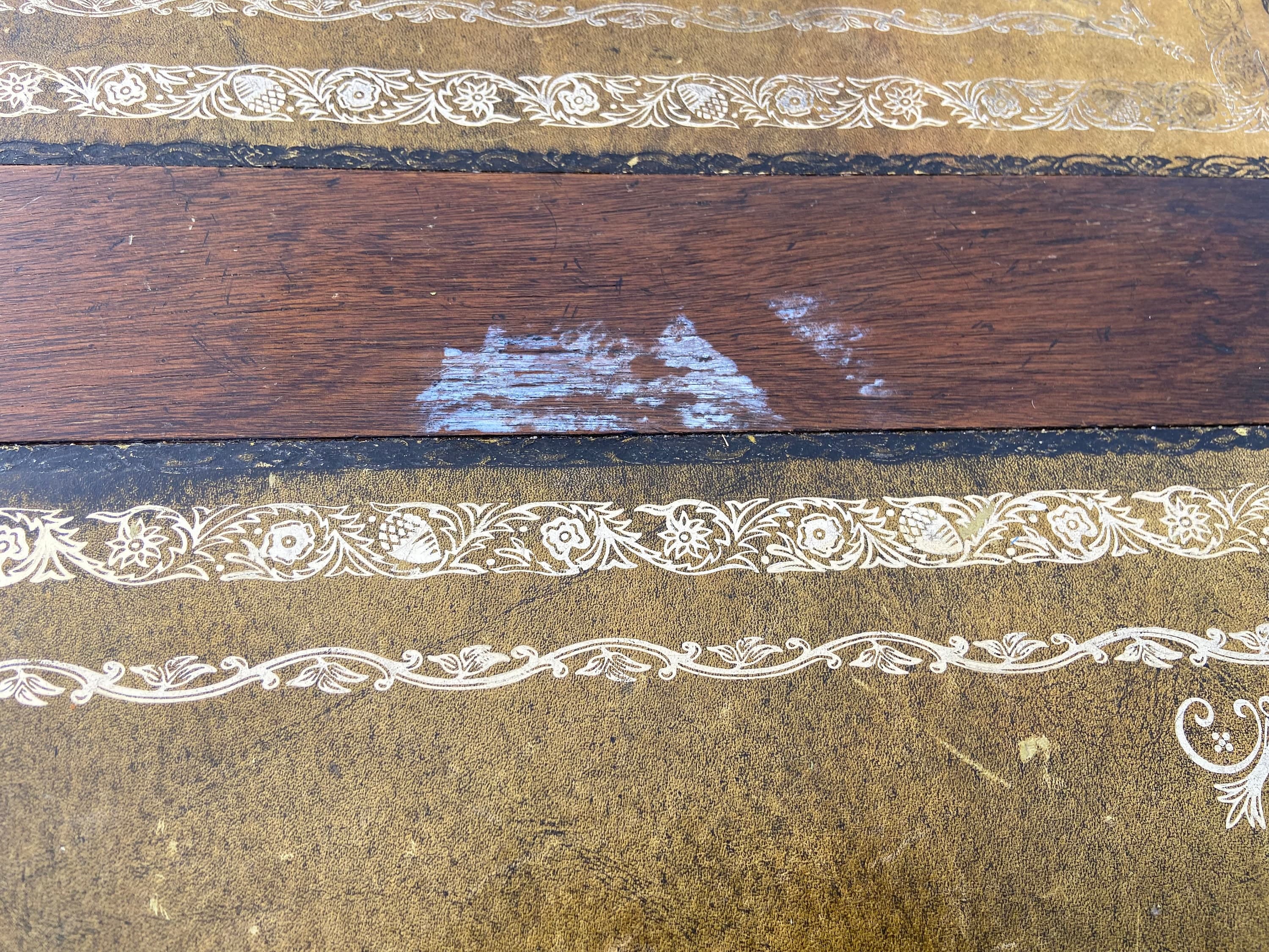 Antique English leather top partners desk - Thumbnail 2