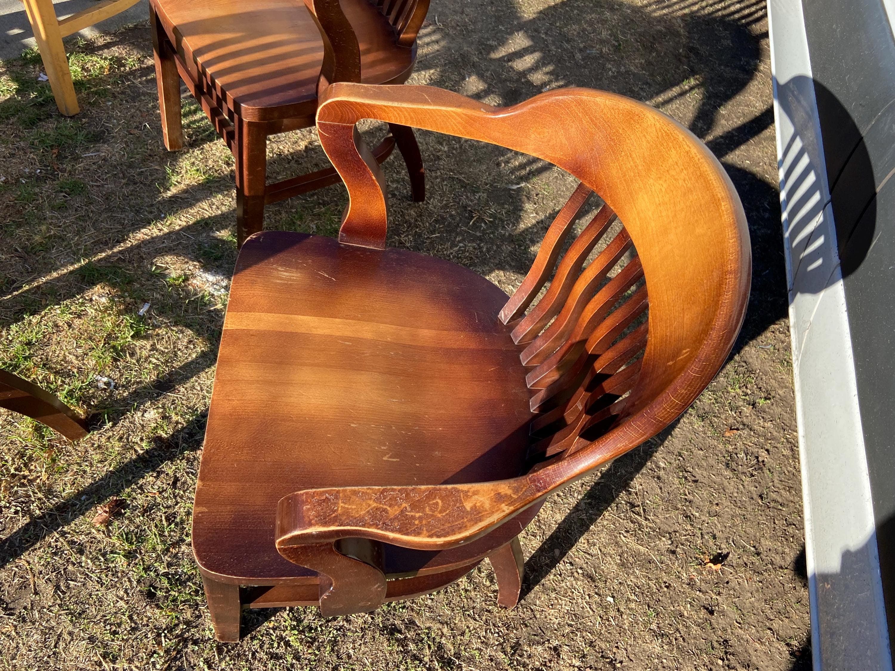 antique Bankers desk chairs style Mcm court desk chairs need restoration set of 6 good bones - Thumbnail 8