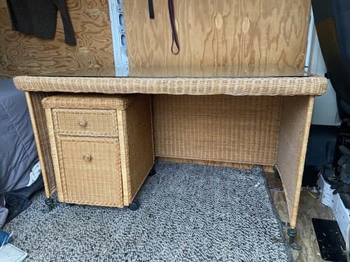 Vintage Mid Century Modern Boho Chic Rattan Desk And Cabinet - Thumbnail 6