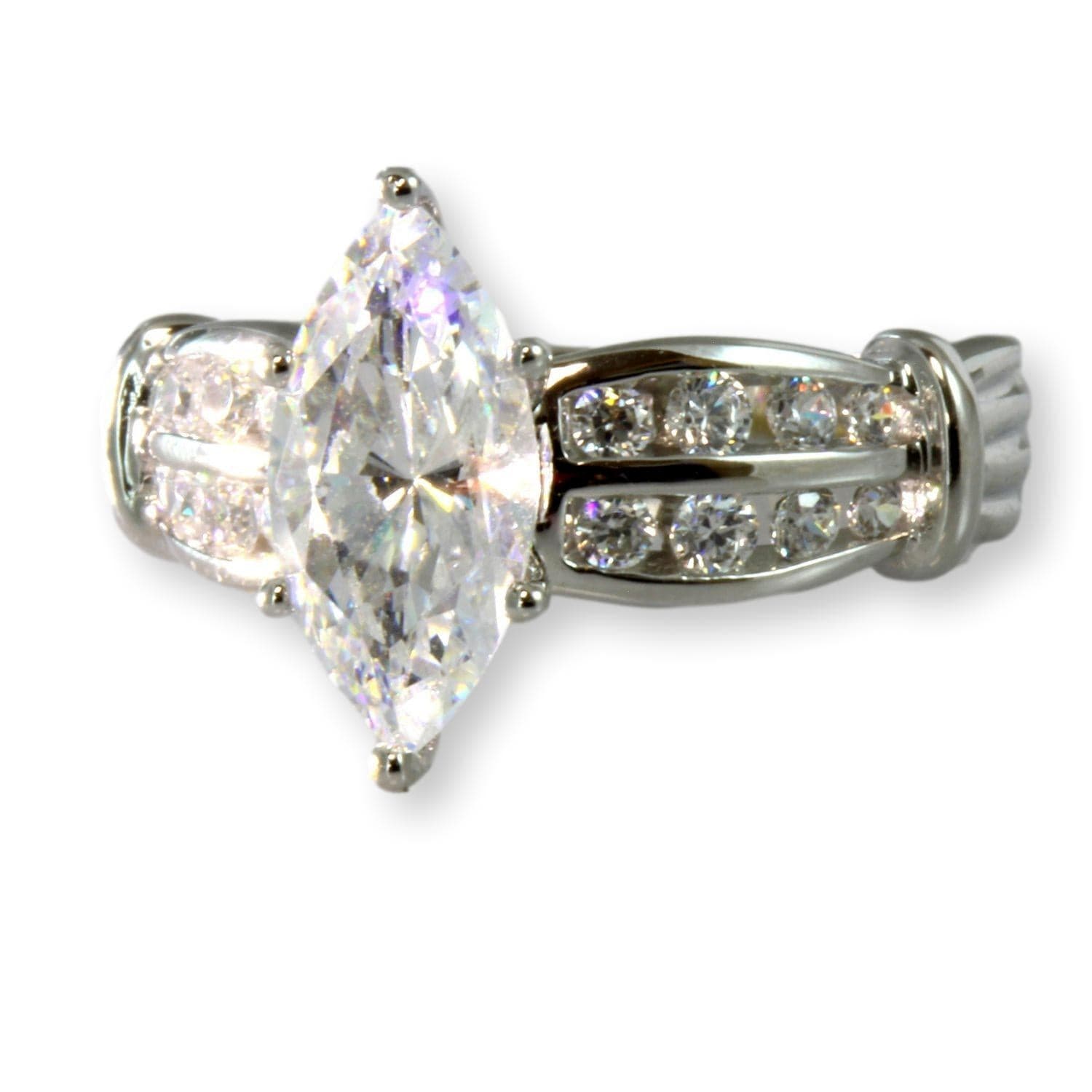 14K White Gold Diamonique Marquise Cubic Zirconia Ring - Size 5.75 - Thumbnail 2