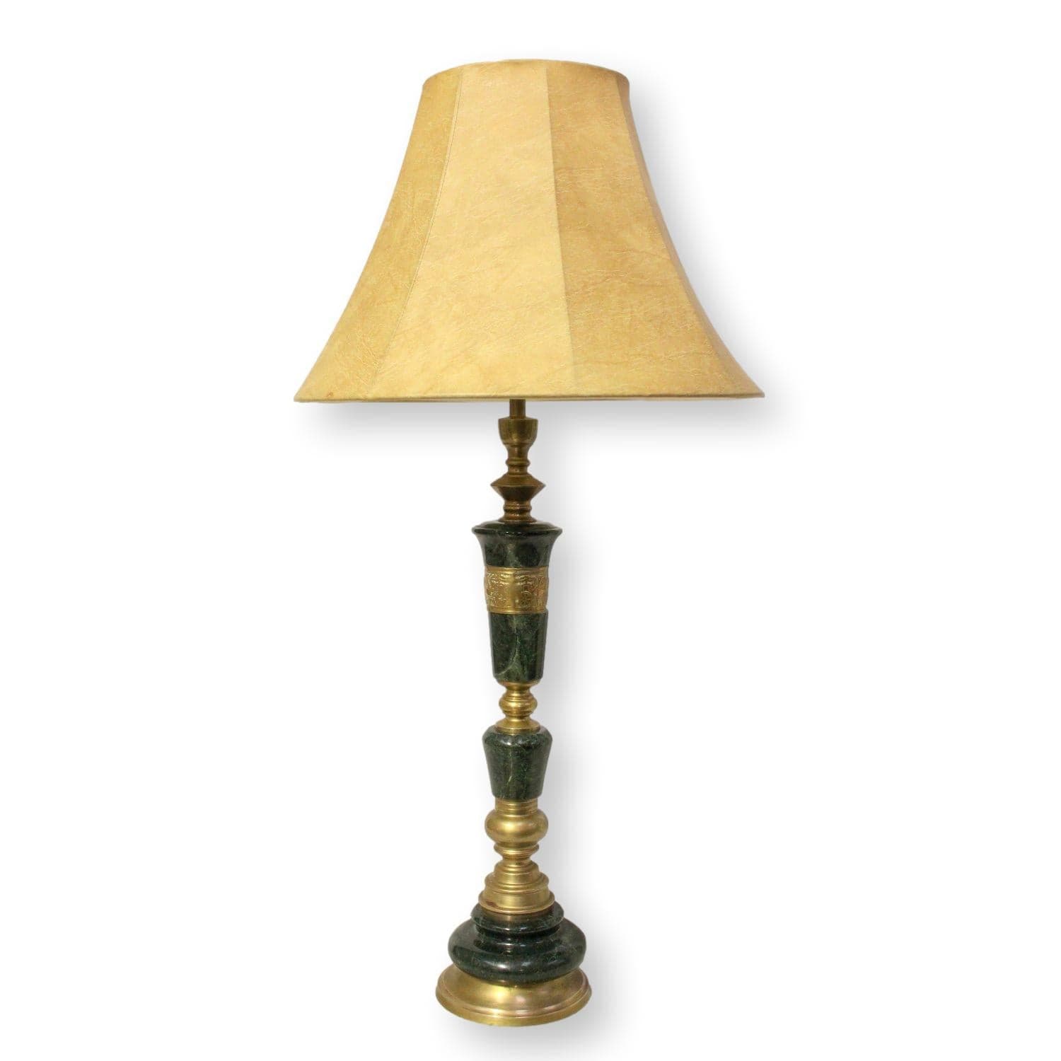 Marble & Brass Buffet Lamp w/Leather Shade - Image 1