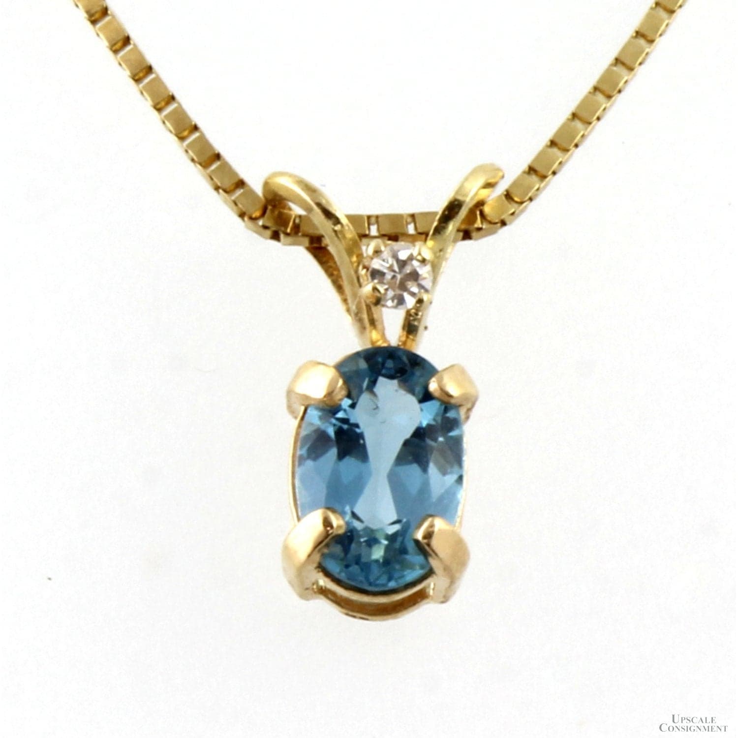 14K Gold Blue Topaz & Diamond Pendant Necklace - 20 in - Image 1