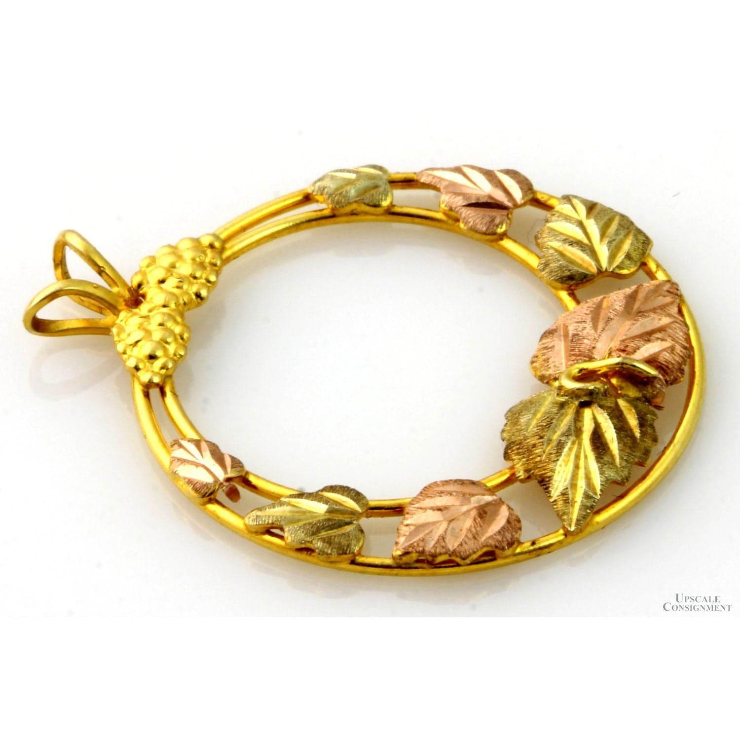 10K Black Hills Gold Pendant - 12K Rose & Green Gold Leaves - 1.125" - Thumbnail 3