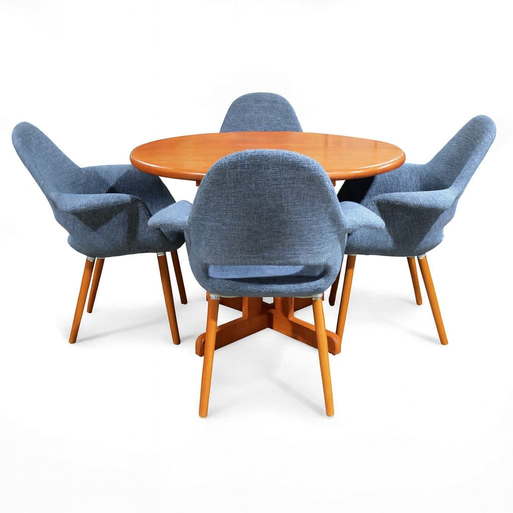 MCM Style Dining Set w/4 Blue Chairs - Cherry Finish