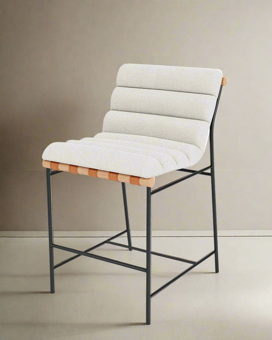 Denver Modern Vail Walnut/ White Boucle Bar Stool FFE258-436 - Thumbnail 2