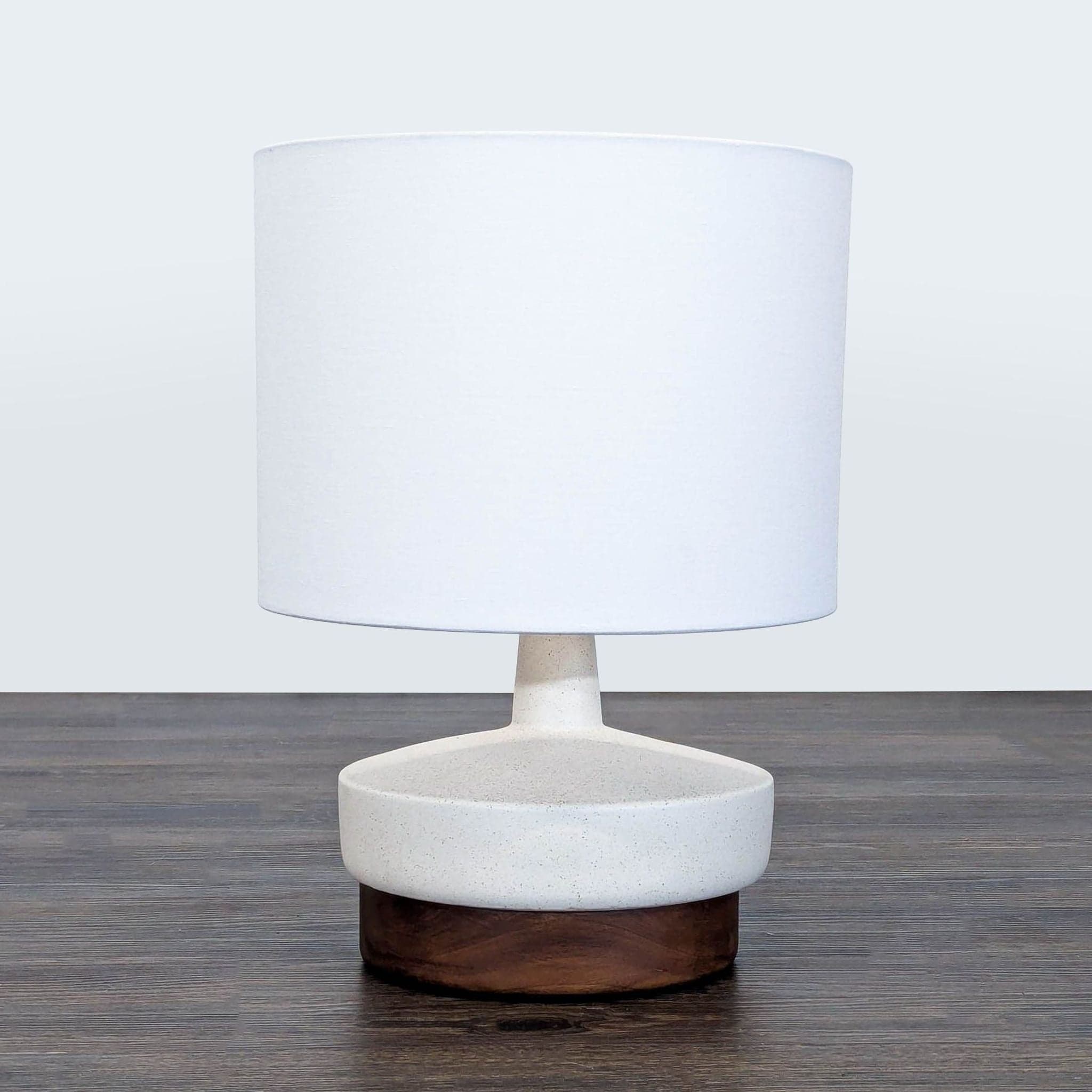 West Elm Modern Ceramic Table Lamp with Wooden Base - Image 1