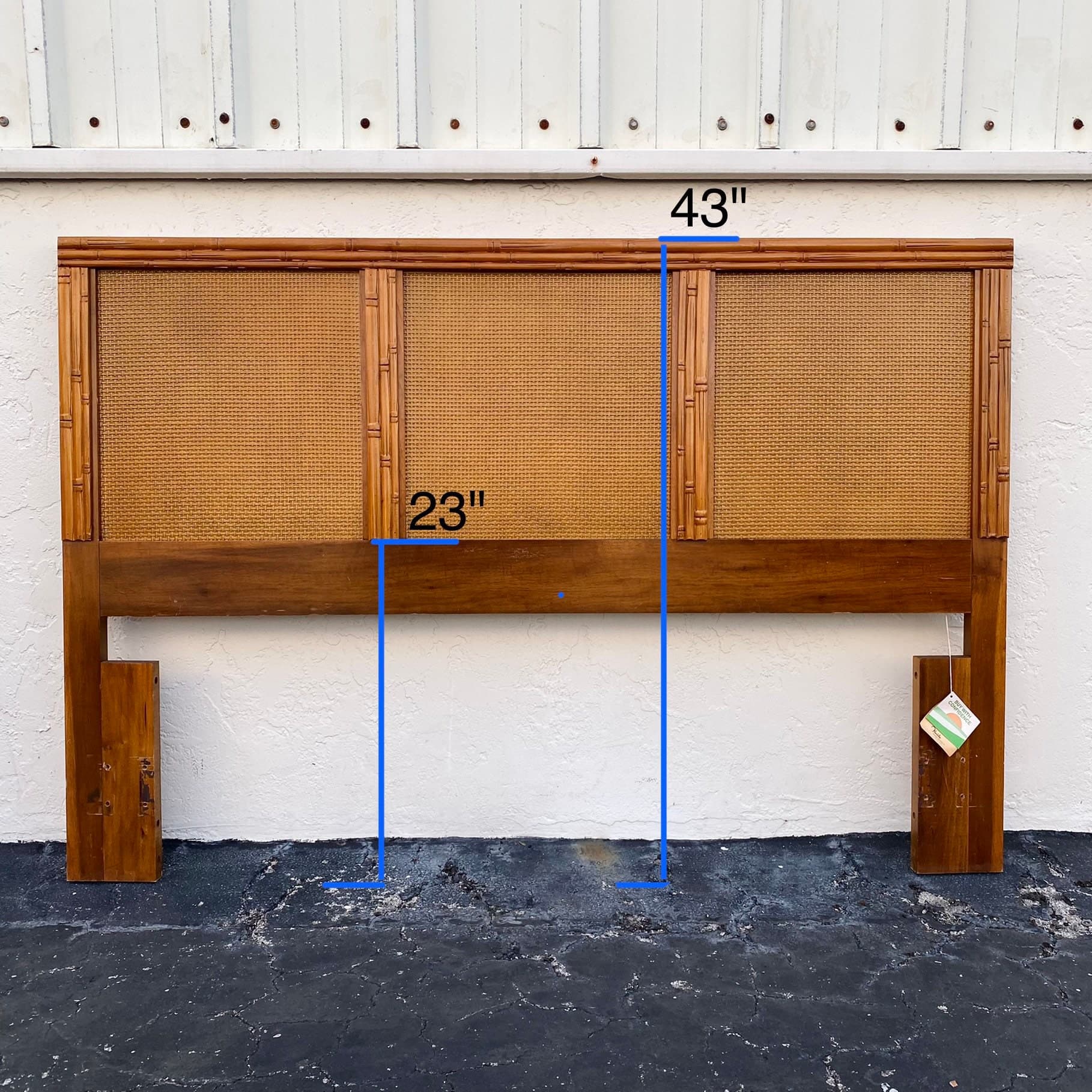 Vintage Queen Headboard with Faux Bamboo and Rattan - Florida Furniture Coastal Wooden Bedroom Furniture - Thumbnail 10