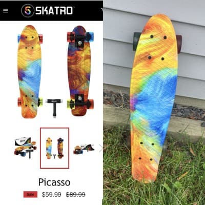 Skatro Picasso Mini Cruiser Skateboard 22x6inch Retro Style Plastic Board - Image 1