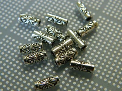 8MM Delicate Antiqued Tibetan Metal Alloy Silver Tube Spacer Beads - - Image 1